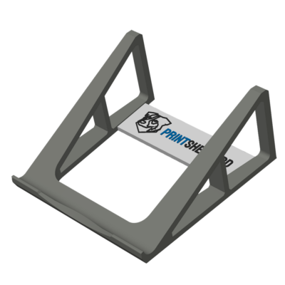 3D rendering of a laptop stand featuring company branding.
